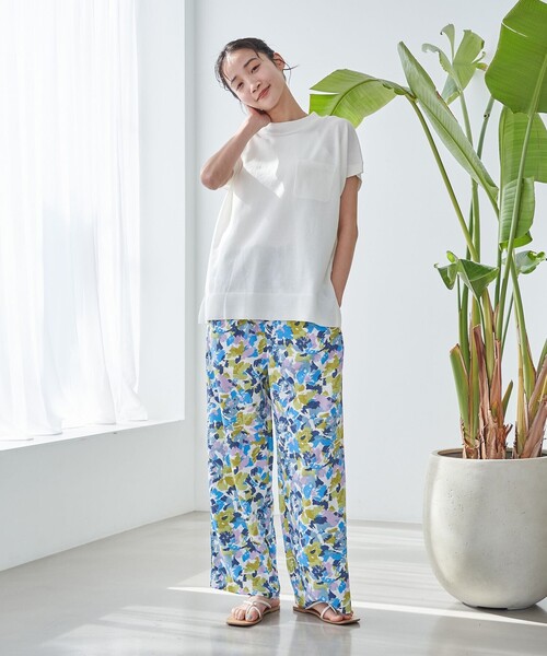 coen（コーエン） スラックス パンツ フラワープリント イージーワイド