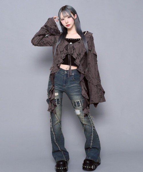 カーディガン 「REFLEM/レフレム」ダメージフリルカーディガン レディース REFLEM カーディガン 「REFLEM/レフレム」ダメージフリル