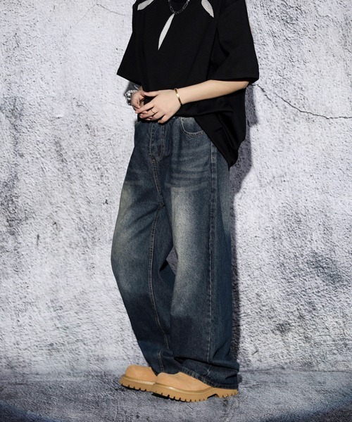 EFFECTION ジーンズ // vintage wash wide straight denim pants