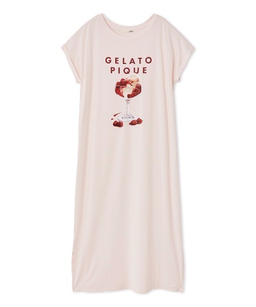 ジェラートピケ⭐️新品　接触冷感COOLレーヨンデザートロゴワンピース　ピンク gelato pique パジャマ ルームウェア 「接触冷感」COOLレーヨン