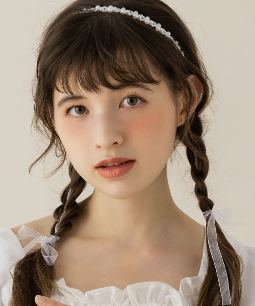 カチューシャ 「LA MUE」パール×編み込みレースリボンヘッド