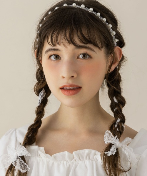 Simone Rocha パールカチューシャ ヘッドドレス カチューシャ 「LA MUE」パール×編み込みレースリボンヘッド