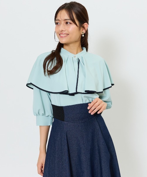 heve ケープドッキングブラウス　バイカラー AND COUTURE（アンドクチュール） ブラウス シャツ 夏 パイピング