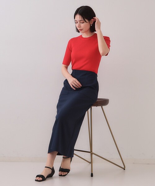 新品未使用タグ付き　BLAMINK タイトスカート リネンコットン S OPAQUE.CLIP スカート リネンライクストレッチタイトスカート