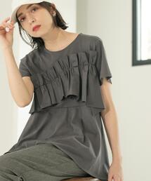 OPAQUE.CLIP tシャツ フリルドッキングペプラムトップス「接触冷