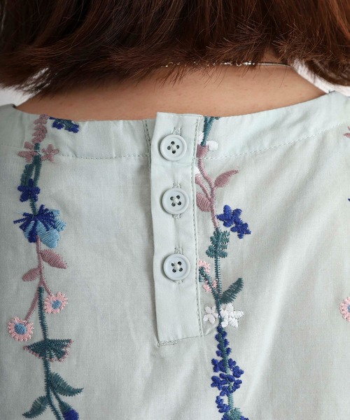 Emago ブラウス シャツ EMAGO 花ストライプ総柄刺繍ブラウス