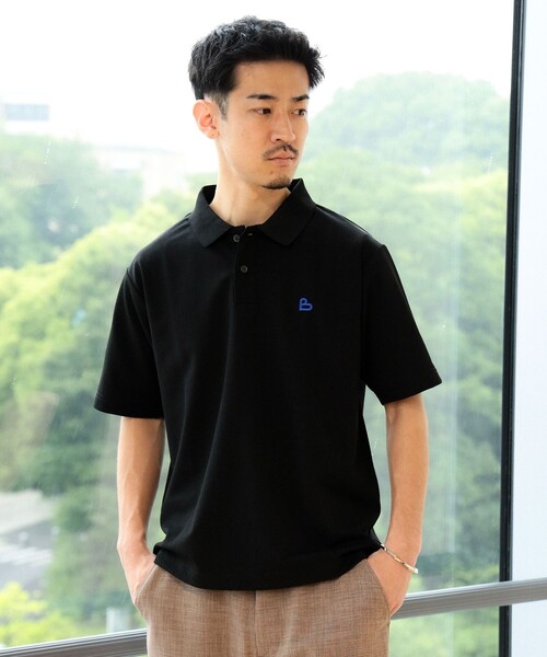 【美品】BEAMS F 半袖ポロシャツ 鹿の子 ネイビー 46 イタリア製 BEAMS HEART ポロシャツ 「ユニセックス」B-HEARTロゴ 鹿の子