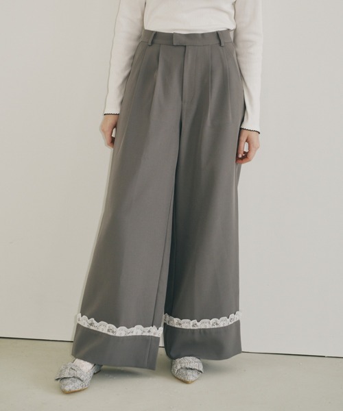 スラックス パンツ roll up lace wide pants / ロールアップレース