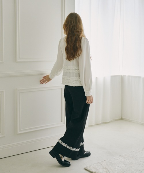 スラックス パンツ roll up lace wide pants / ロールアップレース