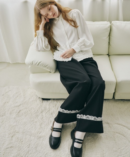 パンツ ROLL スラックス パンツ roll up lace wide pants / ロールアップレース
