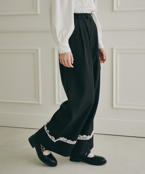 パンツ ROLL スラックス パンツ roll up lace wide pants / ロールアップレース