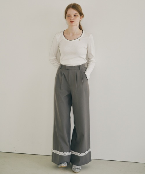 スラックス パンツ roll up lace wide pants / ロールアップレース