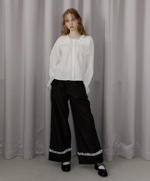 スラックス パンツ roll up lace wide pants / ロールアップレース