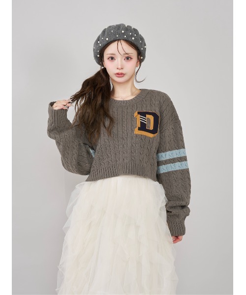 darich カレッジワッペンショートニットトップス カレッジワッペンショートニットトップス（ニット/セーター