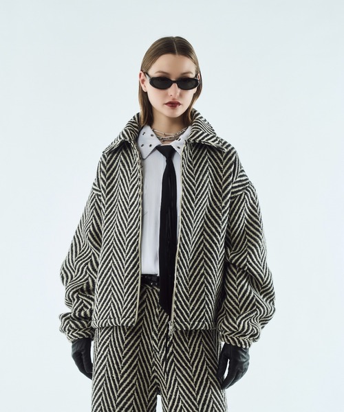 ブルゾン アウター Tweed volume tuck blouson / ツイードボリューム