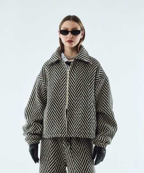 ブルゾン アウター Tweed volume tuck blouson / ツイードボリューム 