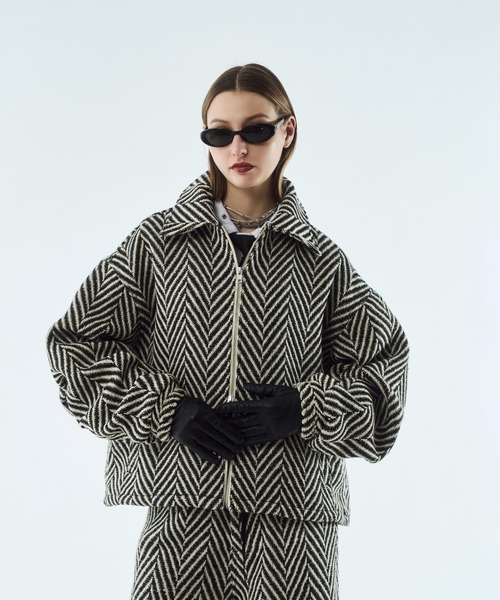 ブルゾン アウター Tweed volume tuck blouson / ツイードボリューム