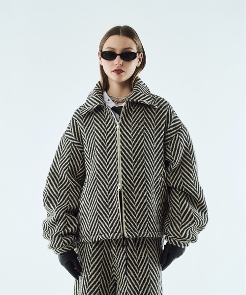 ブルゾン アウター Tweed volume tuck blouson / ツイードボリューム