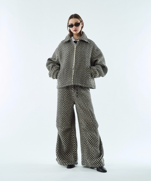 ブルゾン アウター Tweed volume tuck blouson / ツイードボリューム