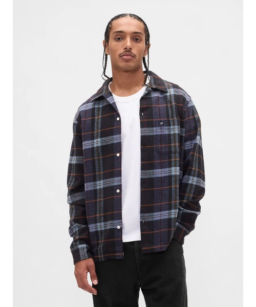美品オーガニックコットンヤクフランネルオーバーシャツ GAP（ギャップ） シャツ オーガニックコットン フランネルシャツ