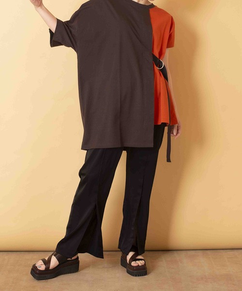 「OSMOSIS」 半袖カットソー ONE SIZE チャコール レディース_画像3