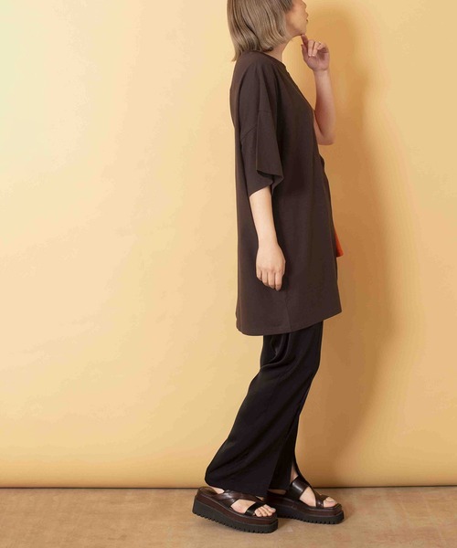 「OSMOSIS」 半袖カットソー ONE SIZE チャコール レディース_画像5