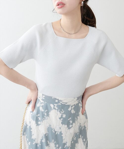 natural couture 「natural couture」 半袖ニット FREE サックスブルー