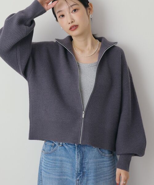 未使用品　ノーアイディー　黒×白　ドッキングハイネック ニットカーディガン AMERICAN HOLIC（アメリカンホリック） カーディガン ZIPハイネック