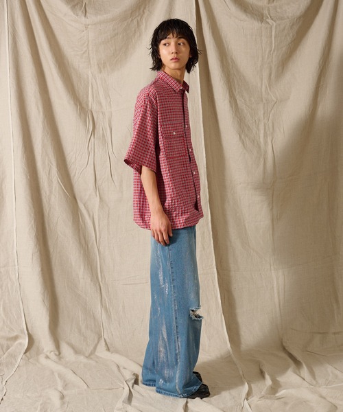「WETTEMPT」 半袖シャツ LARGE ブルー メンズ_画像8