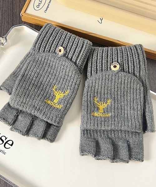 NOWLE（ノウル） 手袋 「NOWLE」ワンポイント刺繍 2WAY ミトン 指出し