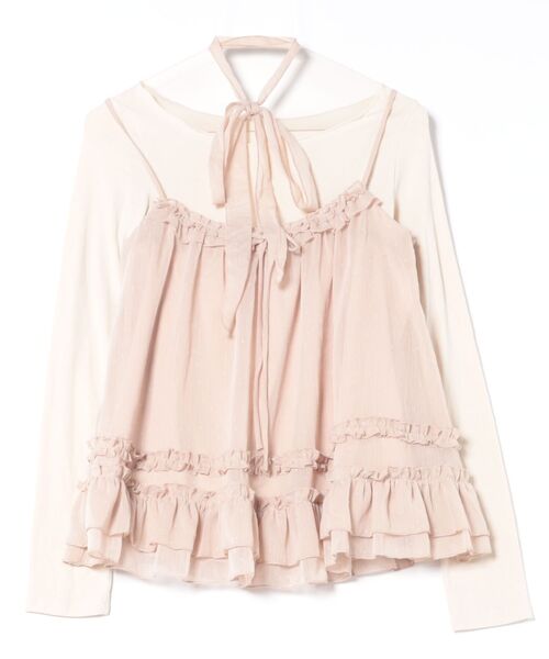 Anely tシャツ ドット フリル キャミソール トップス 2点セット