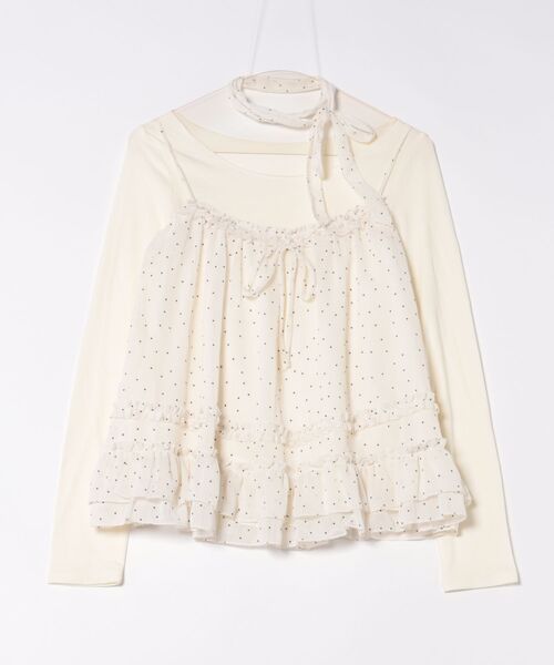 Anely tシャツ ドット フリル キャミソール トップス 2点セット Anely tシャツ ドット フリル キャミソール トップス 2点セット