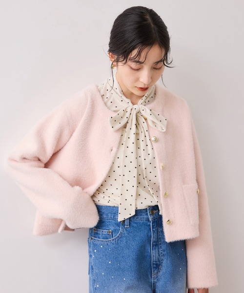 VIS（ビス） tシャツ ベロアボウタイドットカットソー レディース