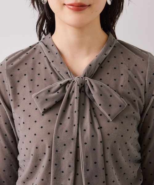 VIS（ビス） tシャツ ベロアボウタイドットカットソー レディース