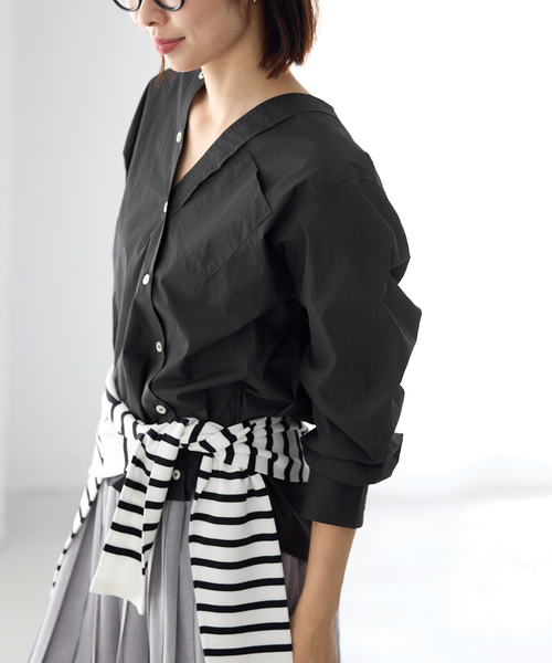 MA/RE　カシュクールシャツ　ブラック MA/RE ブラウス シャツ MA/RE/マレ カシュクールSHIRTS シャツ LIGHT
