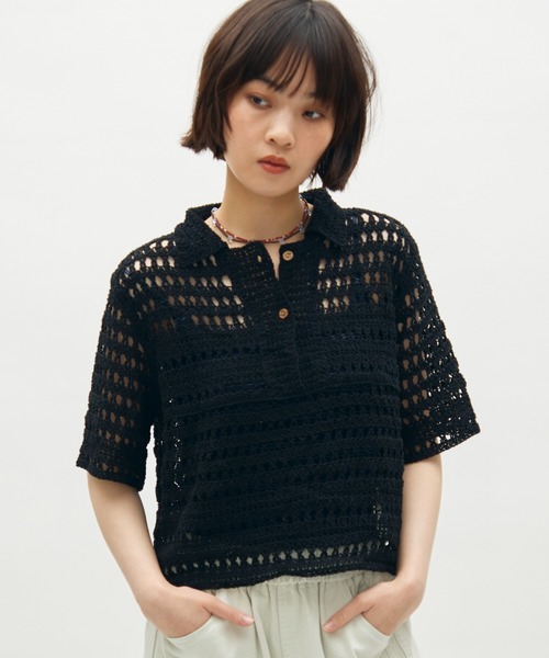 full/fill. ポロシャツ ポロ half sleeve crochet lace polo tops