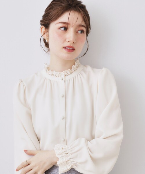 「couture brooch」 長袖ブラウス 42 ライトグレー レディース_画像9