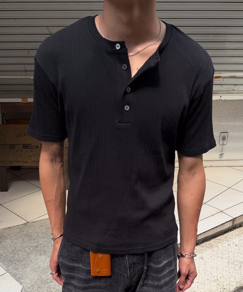 SINSS ヘンリーネック tシャツ Rib henley HS T-shirt / リブヘンリー