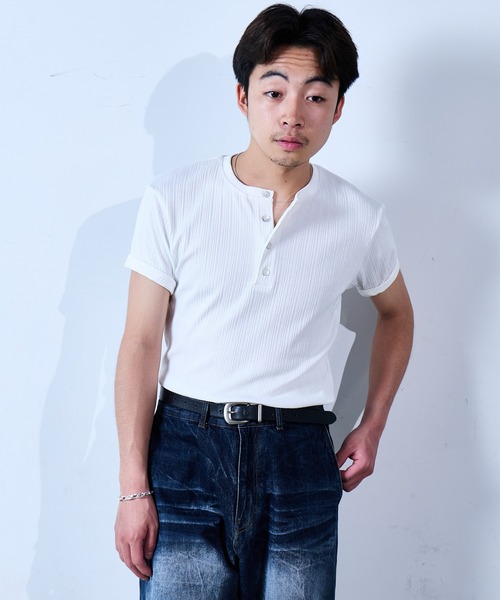SINSS tシャツ Rib henley HS T-shirt / リブヘンリーショートスリーブ 