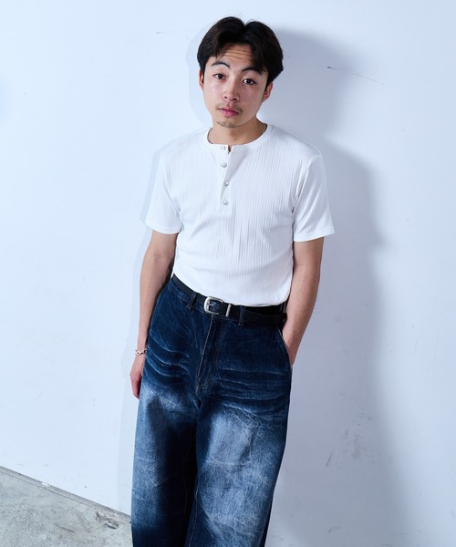 SINSS tシャツ Rib henley HS T-shirt / リブヘンリーショートスリーブ 