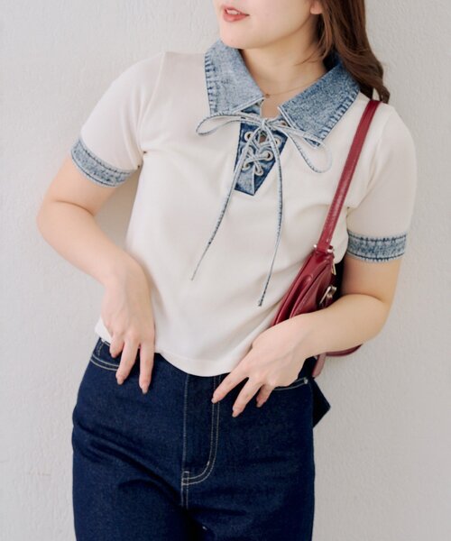 「continuer de NICE CLAUP」 半袖カットソー FREE ネイビー レディース_画像3