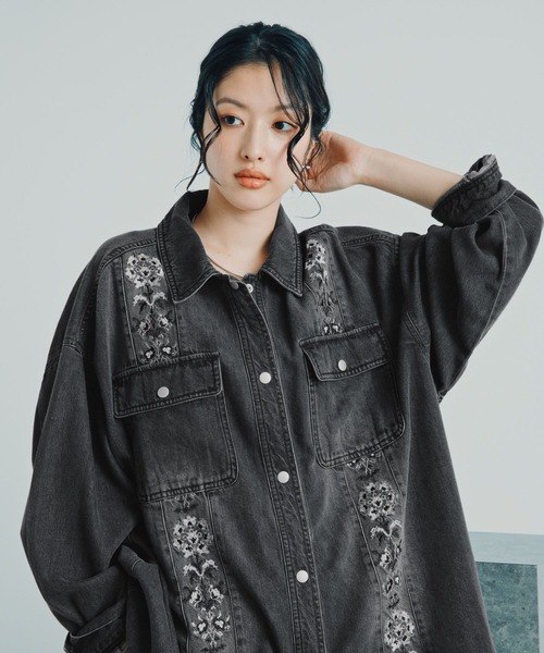 LEPSIM（レプシィム） ブラウス シャツ デニムBIG刺繍シャツ 1043551