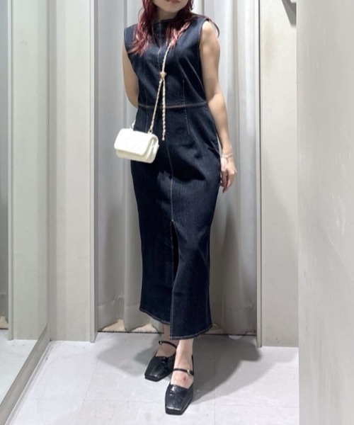 SLY（スライ） ワンピース BOAT NECK PENCIL DENIM M/OP ボートネック