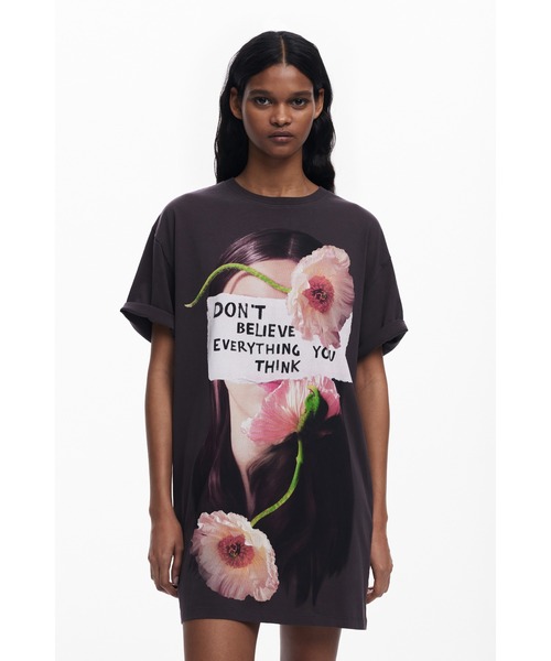 「Desigual」 Tシャツワンピース M/L ベージュ レディース_画像4