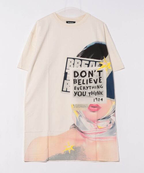 「Desigual」 Tシャツワンピース M/L ベージュ レディース_画像6