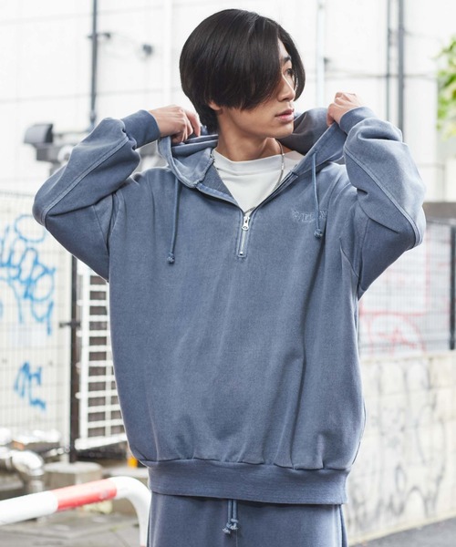 WEGO パーカー WEGO/ピグメントハーフZIPロゴプルパーカー