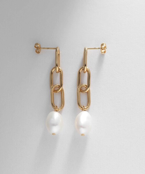 COCOSHNIK ピアス シルバー バロックパール チェーンリンク
