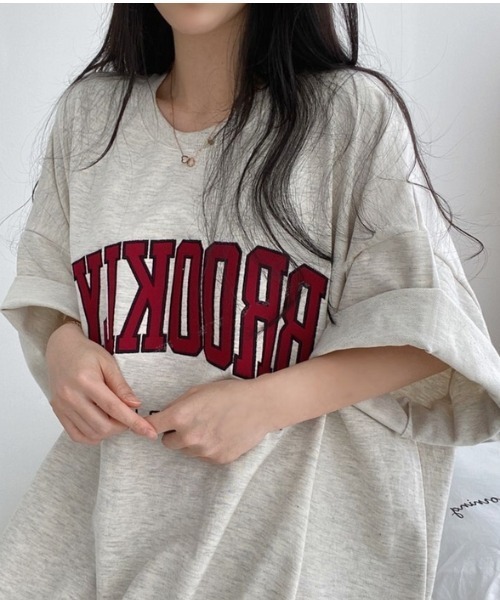 tシャツ ラバープリント 2WAYプルオーバー レディース Chez toi tシャツ セミシアースラブ袖ギャザープルオーバー