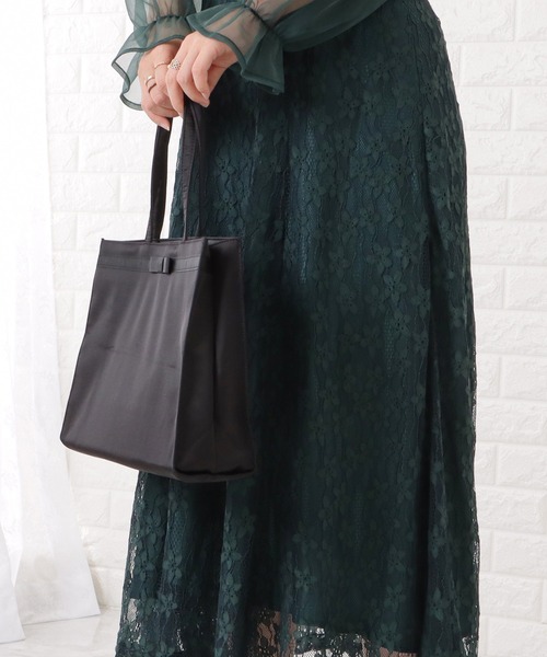 リボン付きブラックパーティーバッグ Lace Ladies クラッチバッグ パーティーバッグ グログランリボン