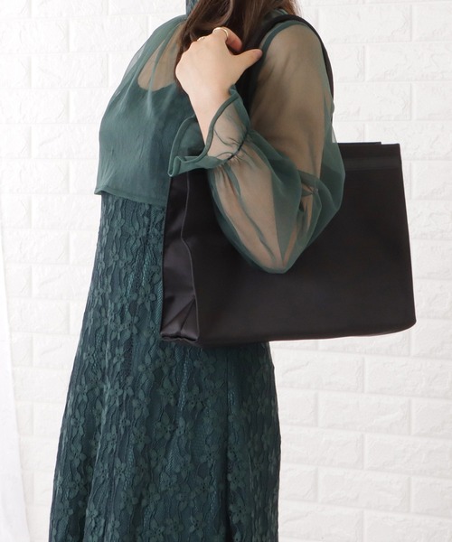 リボン付きブラックパーティーバッグ Lace Ladies クラッチバッグ パーティーバッグ グログランリボン